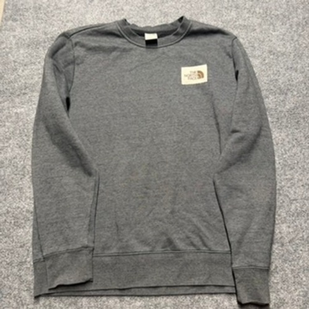 The North Face Mens Grey Crewneck Fleece Sweatshirt Logo Patch Pullover Size L
